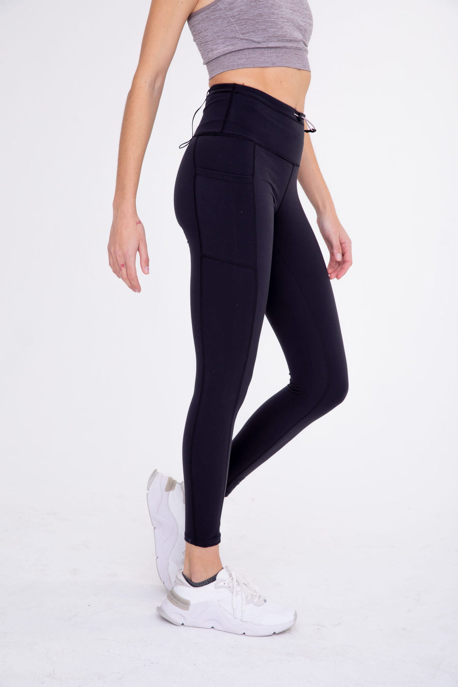 Mono B Leggings Women’s Size Medium Black Zip Pocket Lace Up Bottom Solid